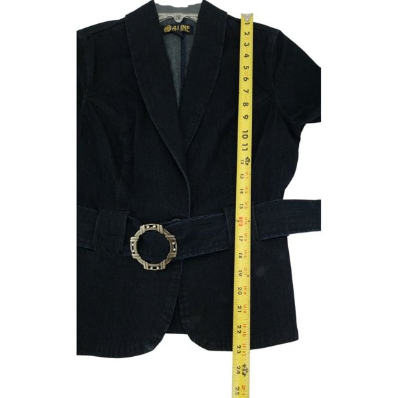 A-Line Dark Wash Belted Denim Blazer Jacket Women's Size Small - Picture 9 of 12